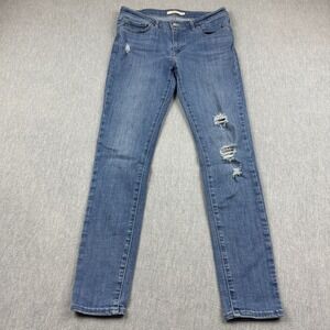 Levis 711 Jeans Womens 28x30‎ Blue Skinny Light Wash Classic Denim Distressed